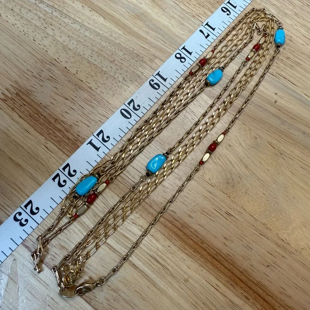 Vintage Avon Gold-Tone Two Necklaces With Faux Turquoise &‎ Coral Beads, Boho